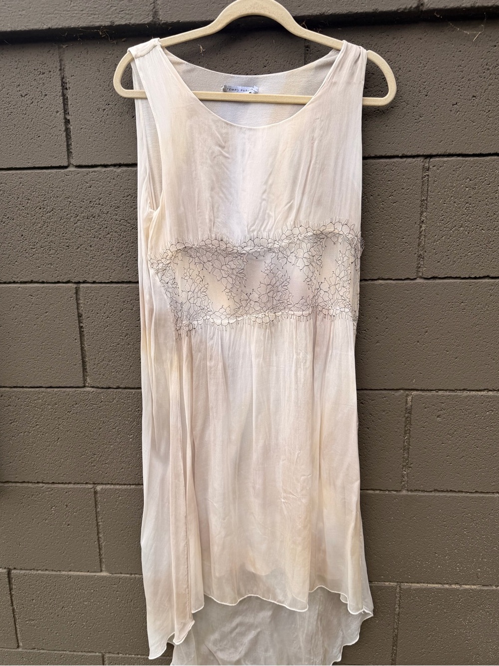 Tempo Paris Silk Lace Inset Tunic Dress — Ivory Boho High-Low — Made in Italy